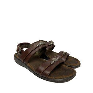 Minnetonka Brown Medallion Leather Sandal Women's Size 7 Buckle Closure